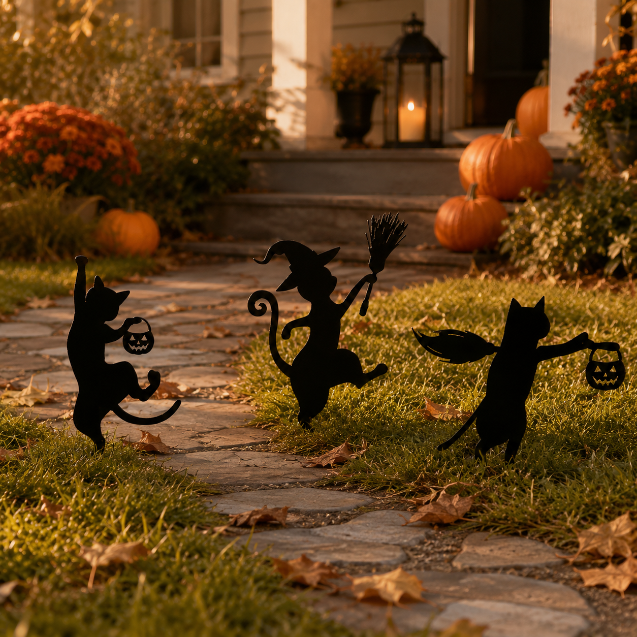 Halloween Black Cat Garden Stakes – 3-Piece Witchy Yard Silhouette Set