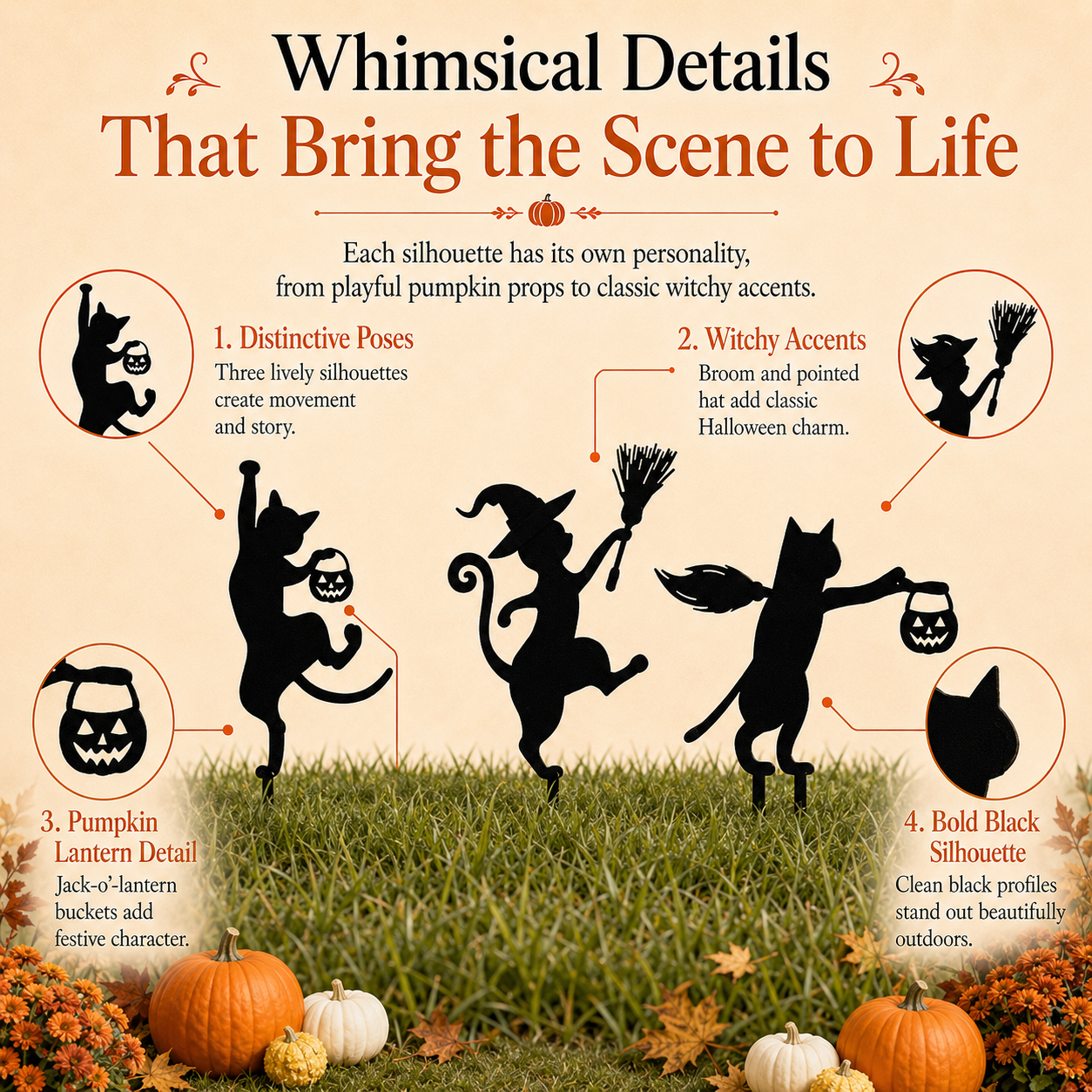 Halloween Black Cat Garden Stakes – 3-Piece Witchy Yard Silhouette Set