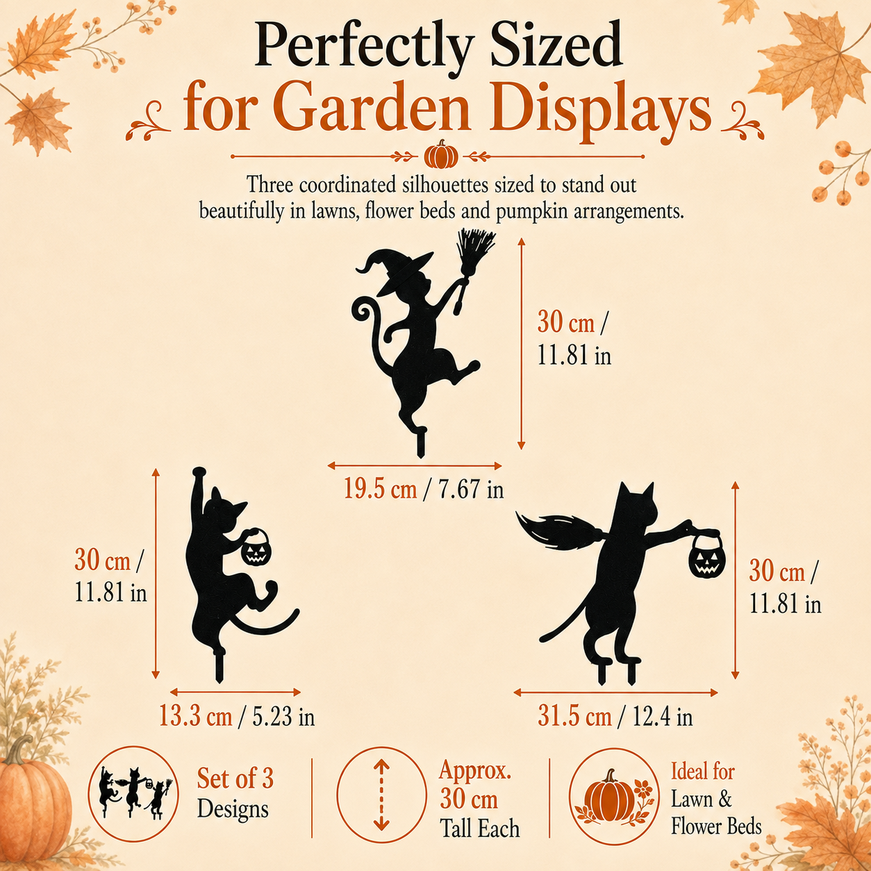 Halloween Black Cat Garden Stakes – 3-Piece Witchy Yard Silhouette Set