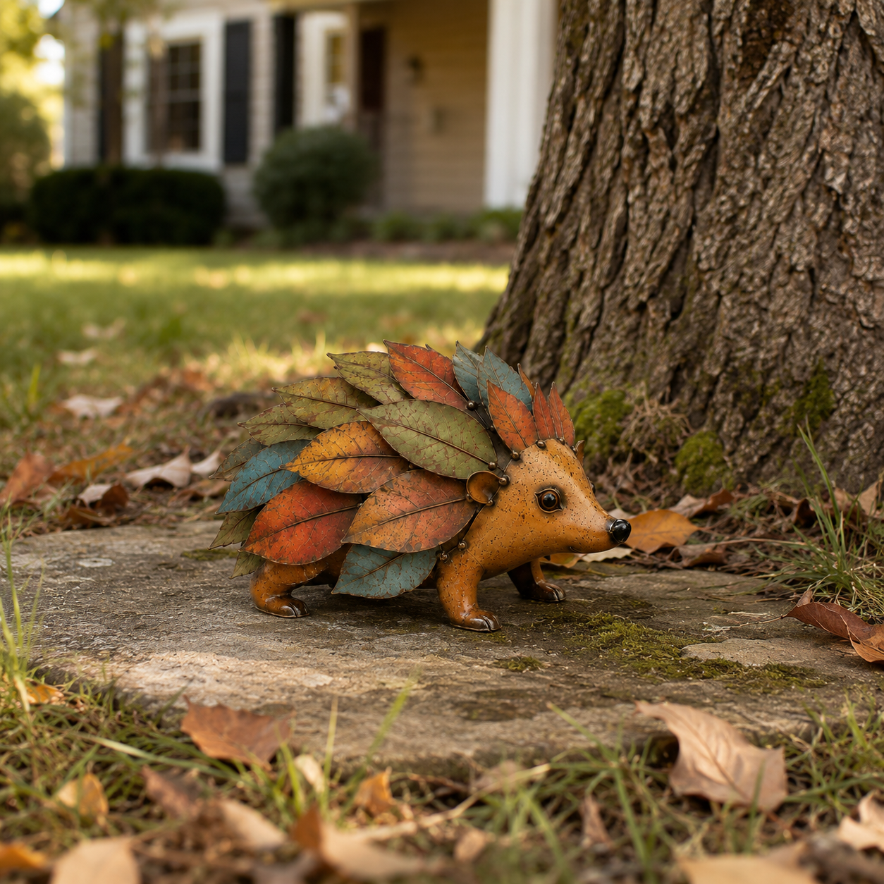 Vintage Autumn Leaf Hedgehog Metal Decor