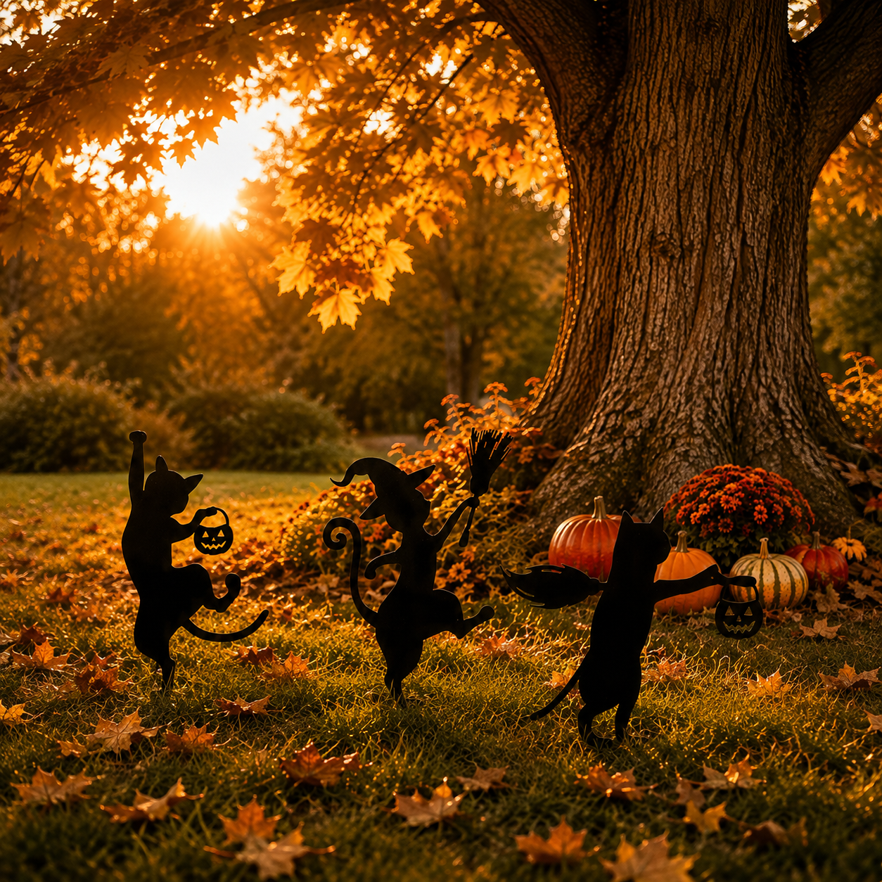 Halloween Black Cat Garden Stakes – 3-Piece Witchy Yard Silhouette Set