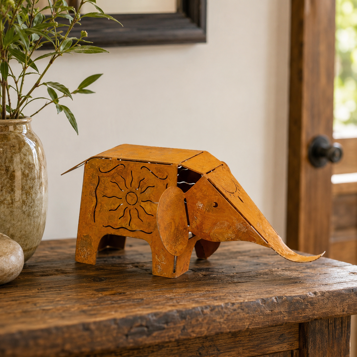 Vintage Rustic Metal Elephant Decor