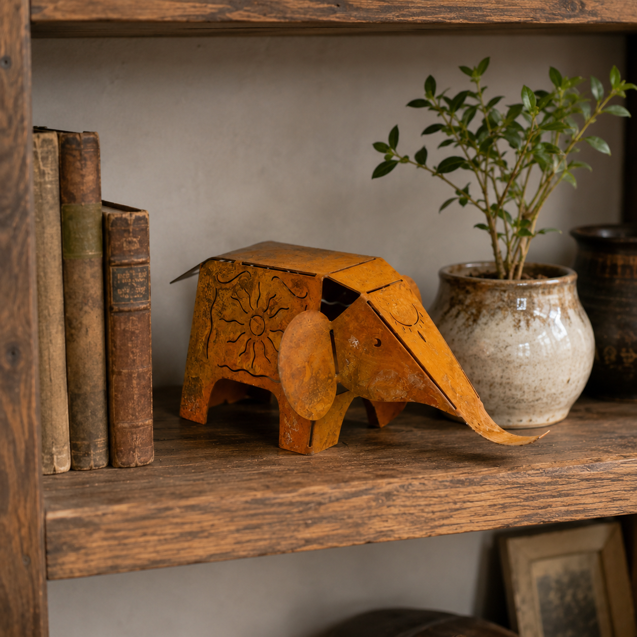 Vintage Rustic Metal Elephant Decor