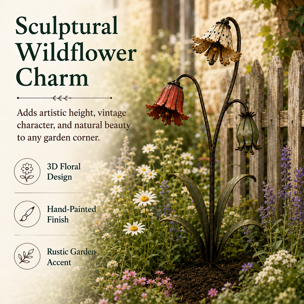 Vintage Sculptural Wildflower Metal Garden Stake