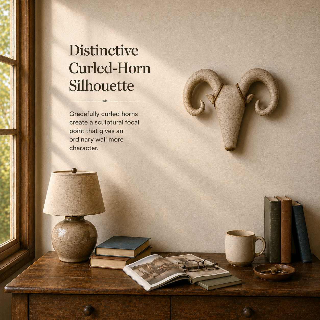 Vintage Curled-Horn Ram Wall Sculpture