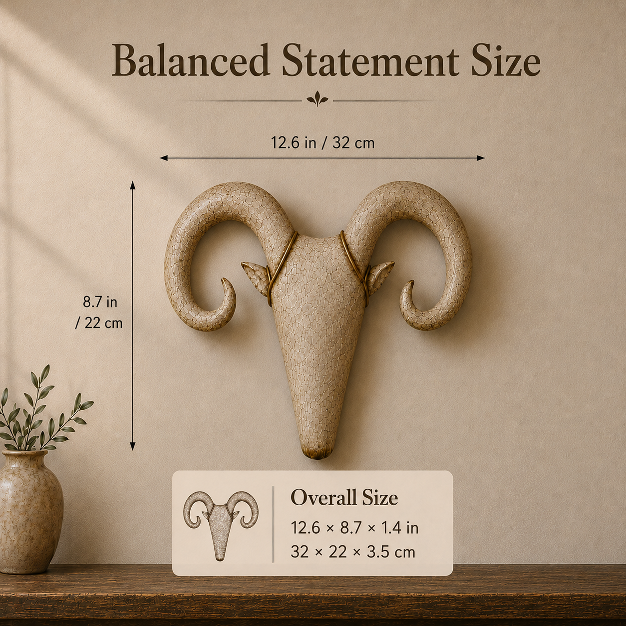 Vintage Curled-Horn Ram Wall Sculpture