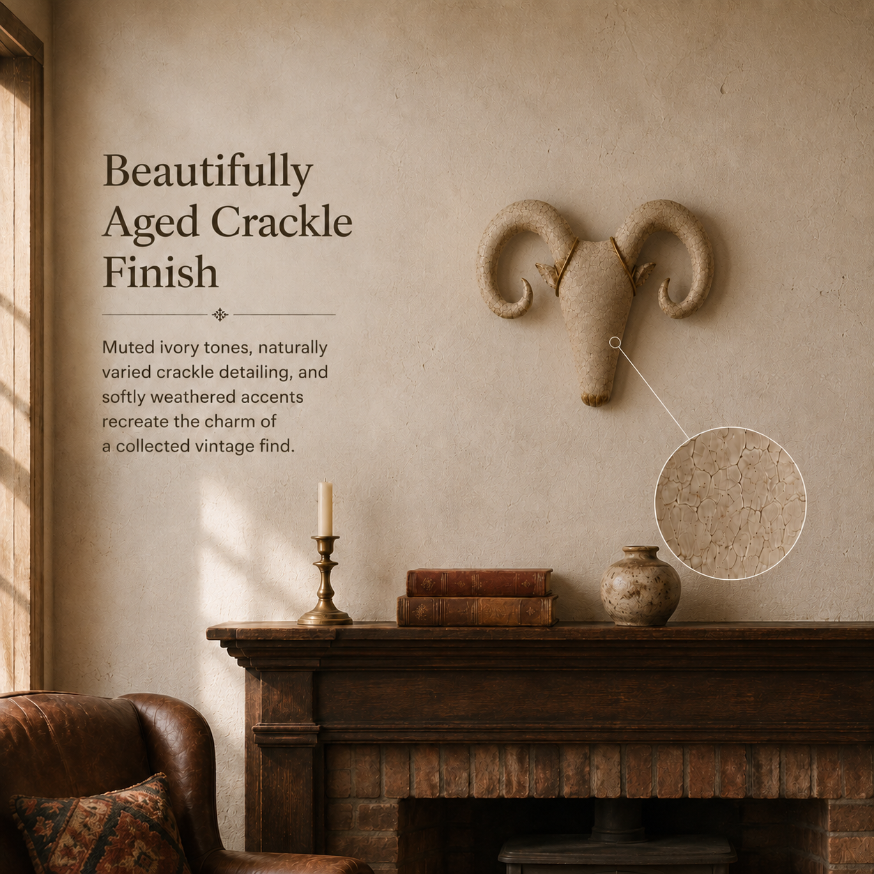 Vintage Curled-Horn Ram Wall Sculpture