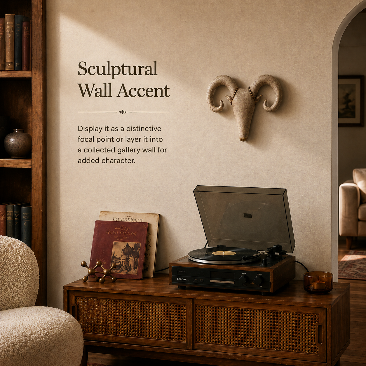 Vintage Curled-Horn Ram Wall Sculpture