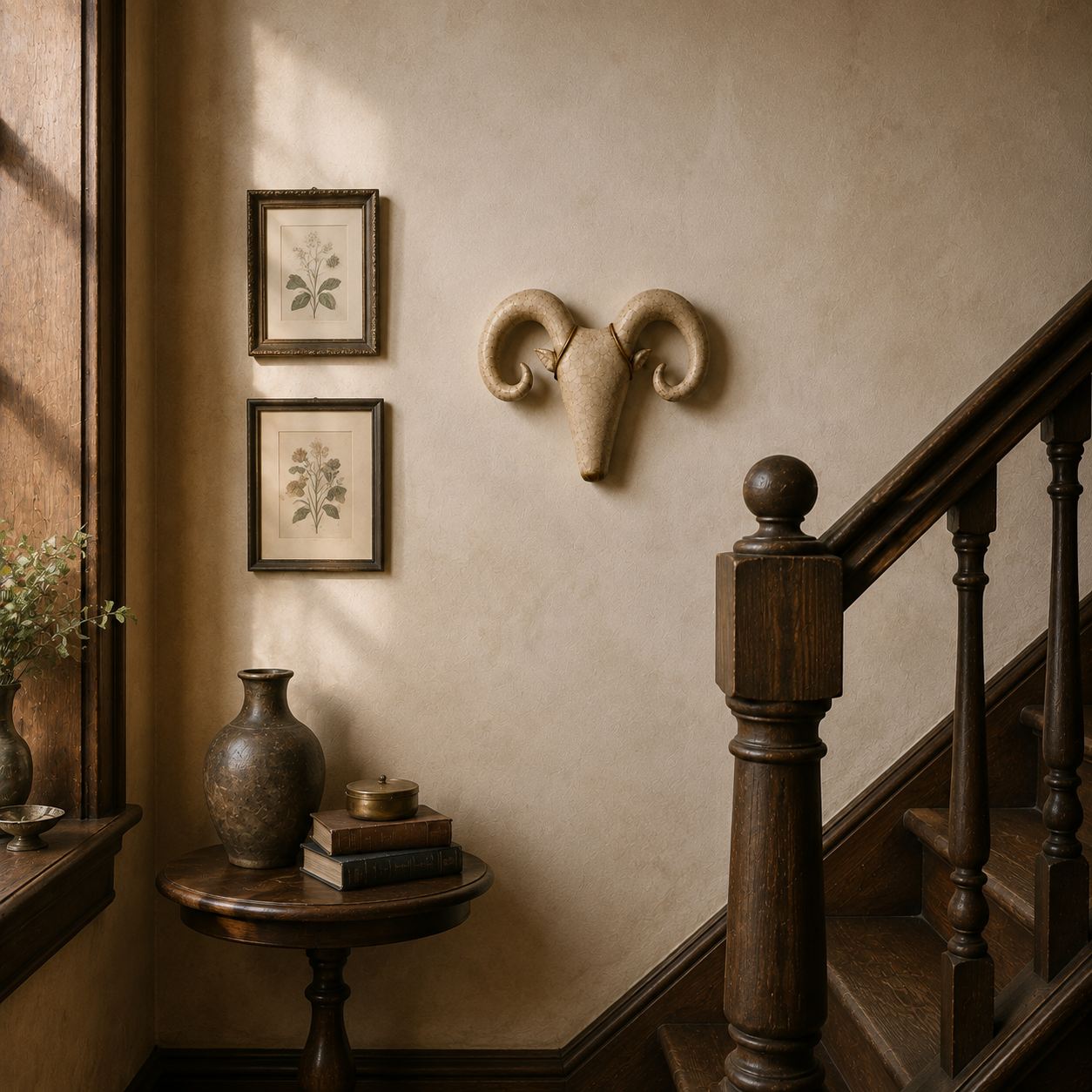 Vintage Curled-Horn Ram Wall Sculpture