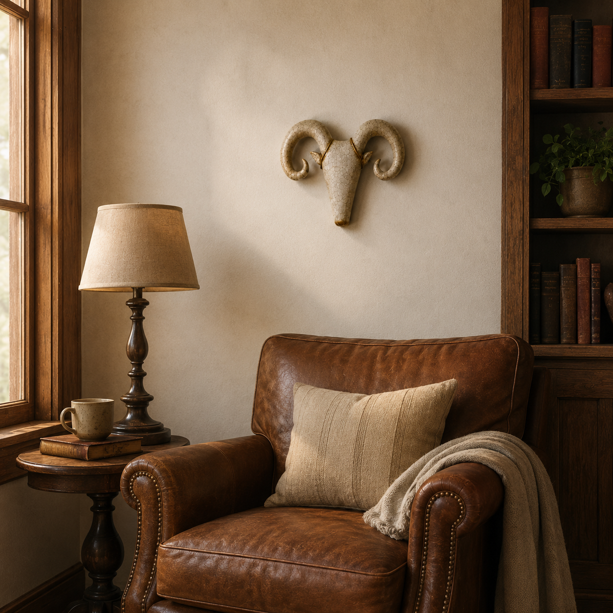 Vintage Curled-Horn Ram Wall Sculpture