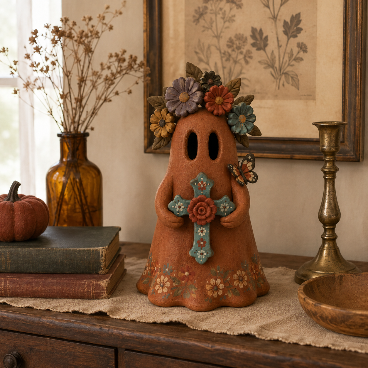 Vintage Floral Guardian Ghost Figurine