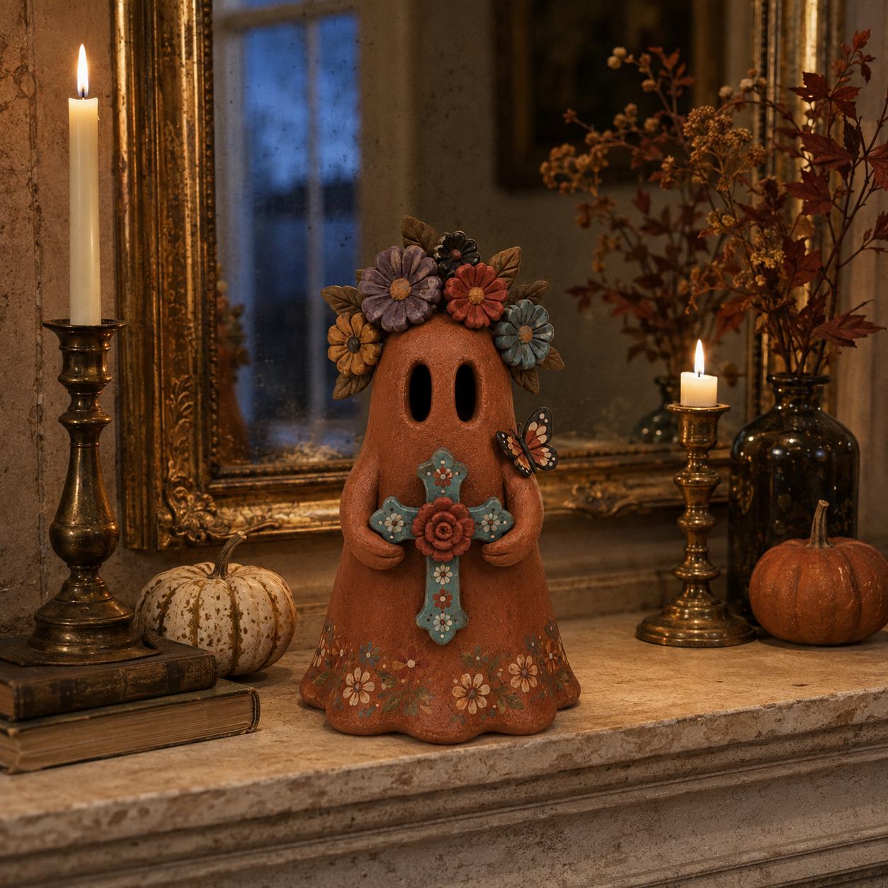 Vintage Floral Guardian Ghost Figurine