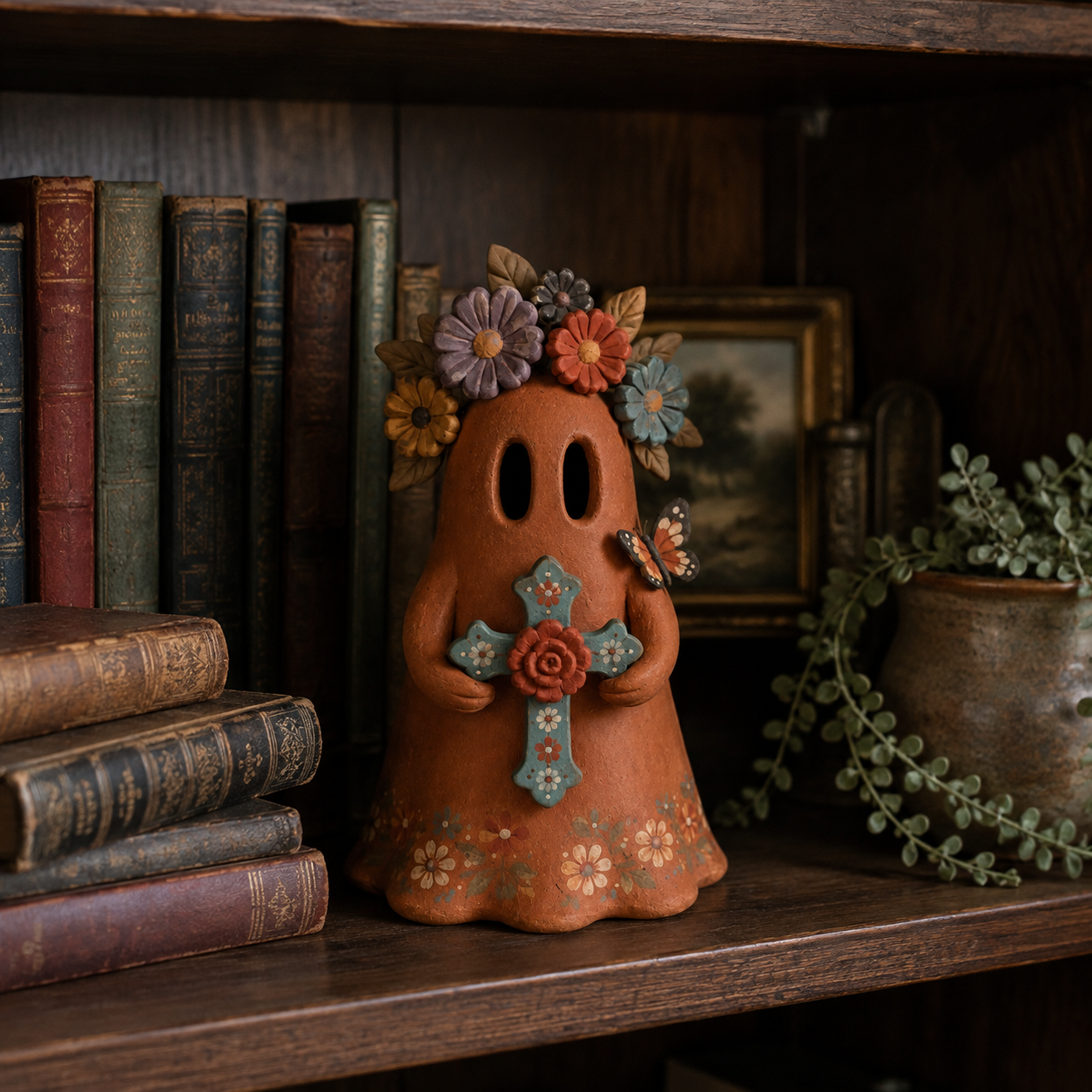Vintage Floral Guardian Ghost Figurine