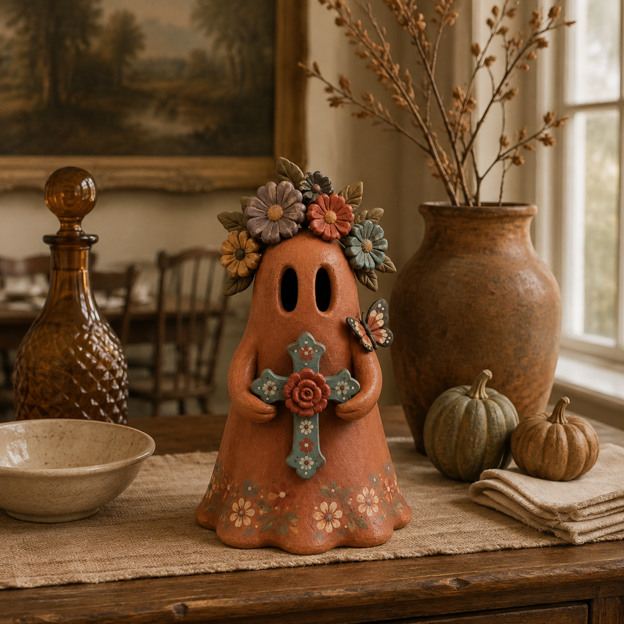Vintage Floral Guardian Ghost Figurine