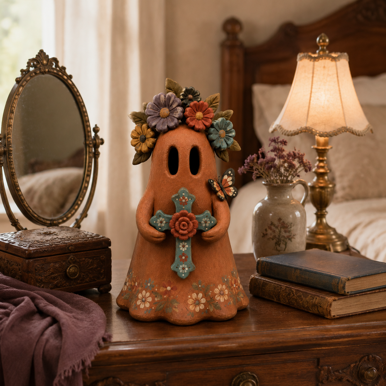 Vintage Floral Guardian Ghost Figurine