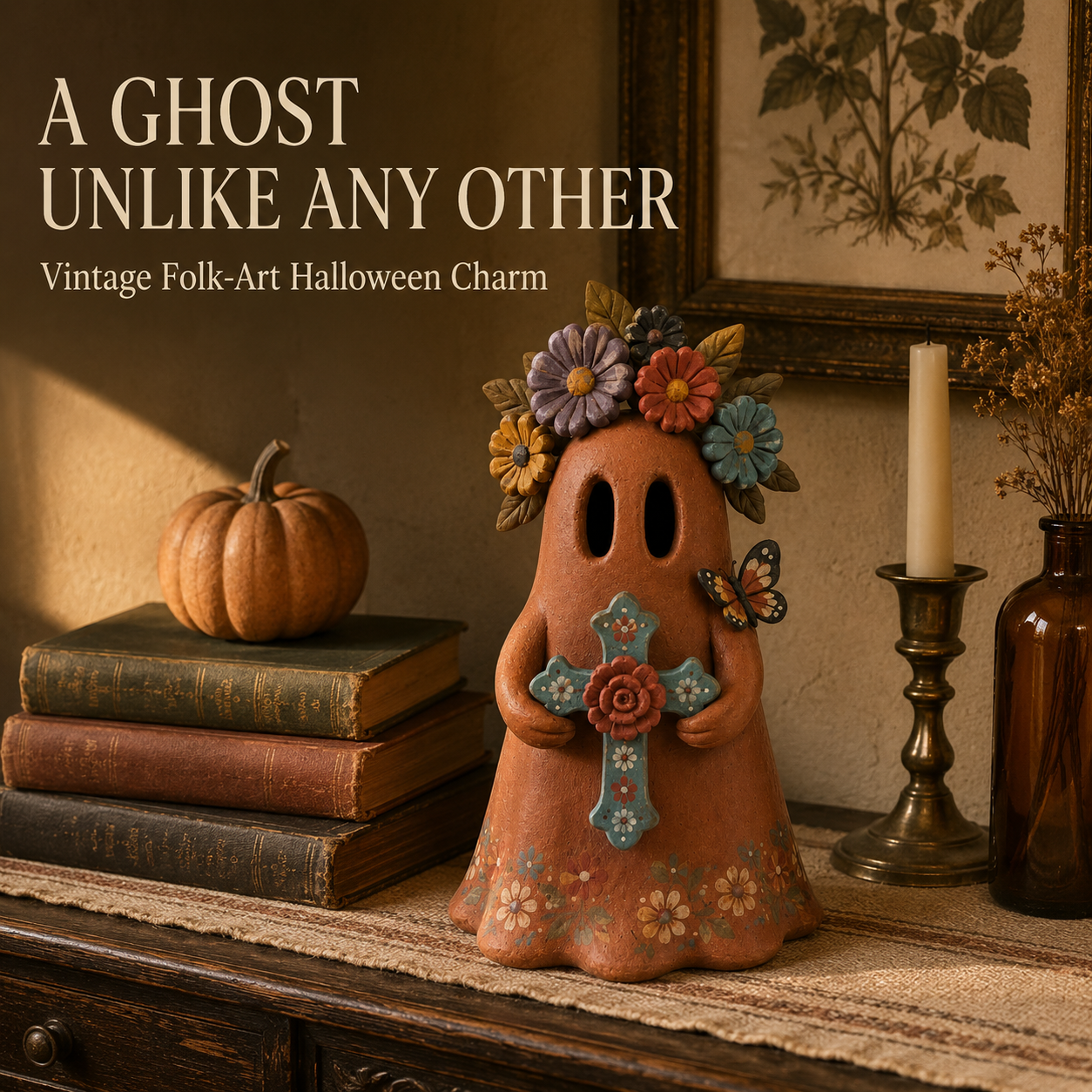Vintage Floral Guardian Ghost Figurine