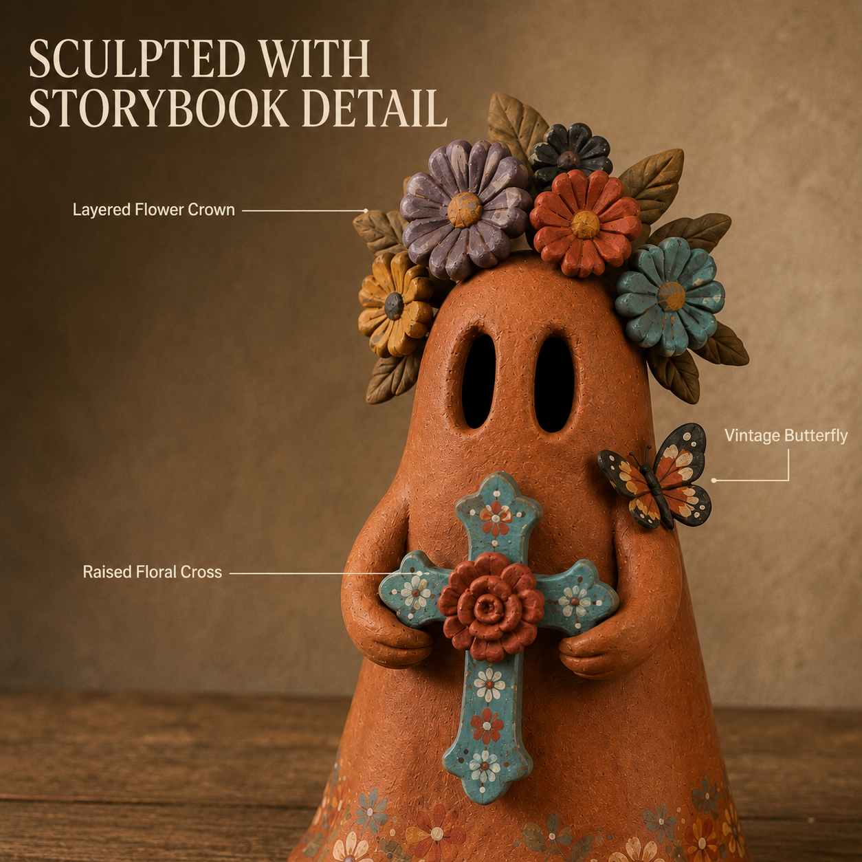 Vintage Floral Guardian Ghost Figurine