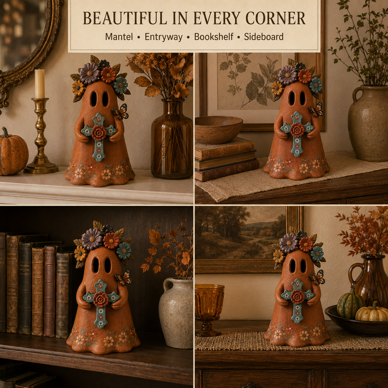 Vintage Floral Guardian Ghost Figurine