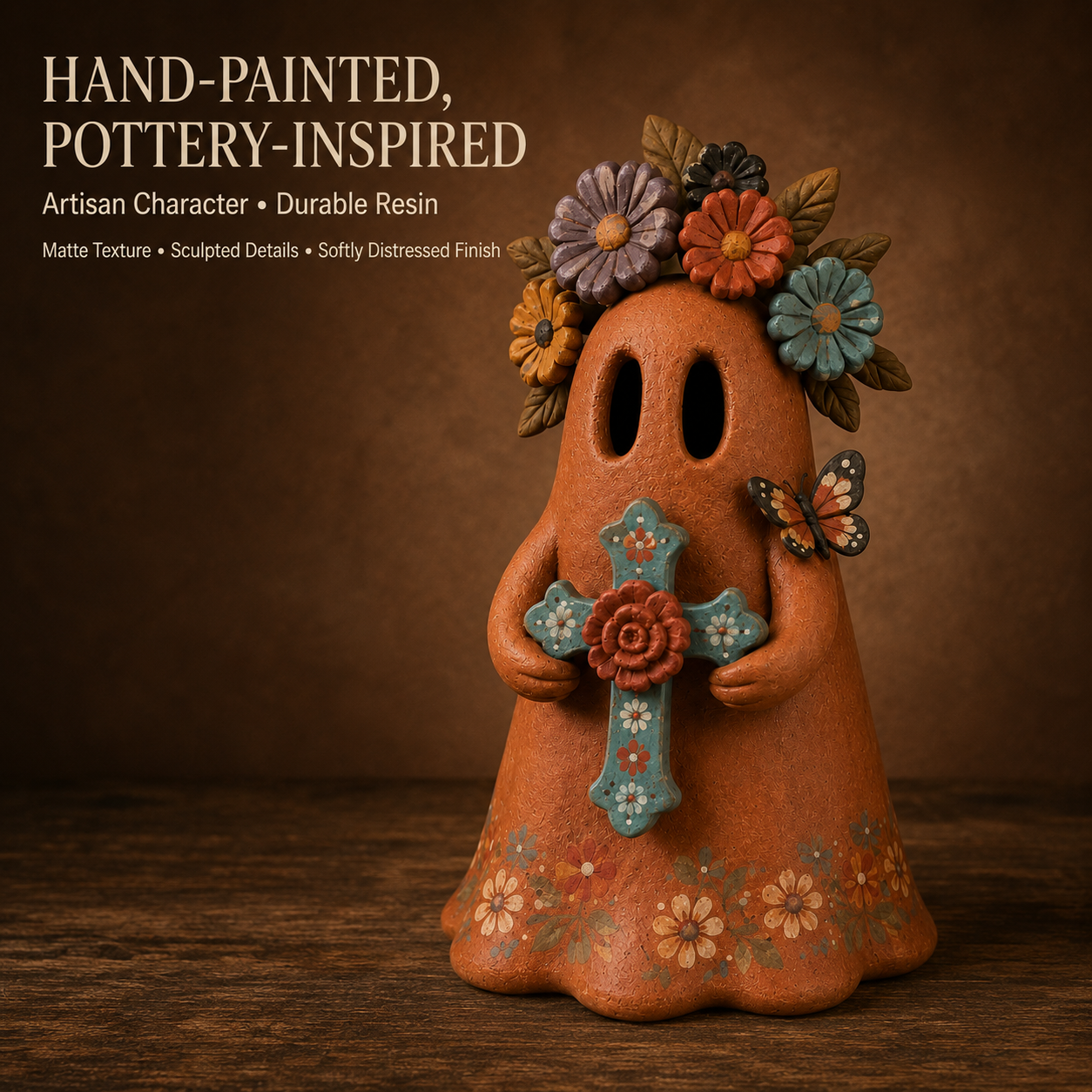 Vintage Floral Guardian Ghost Figurine