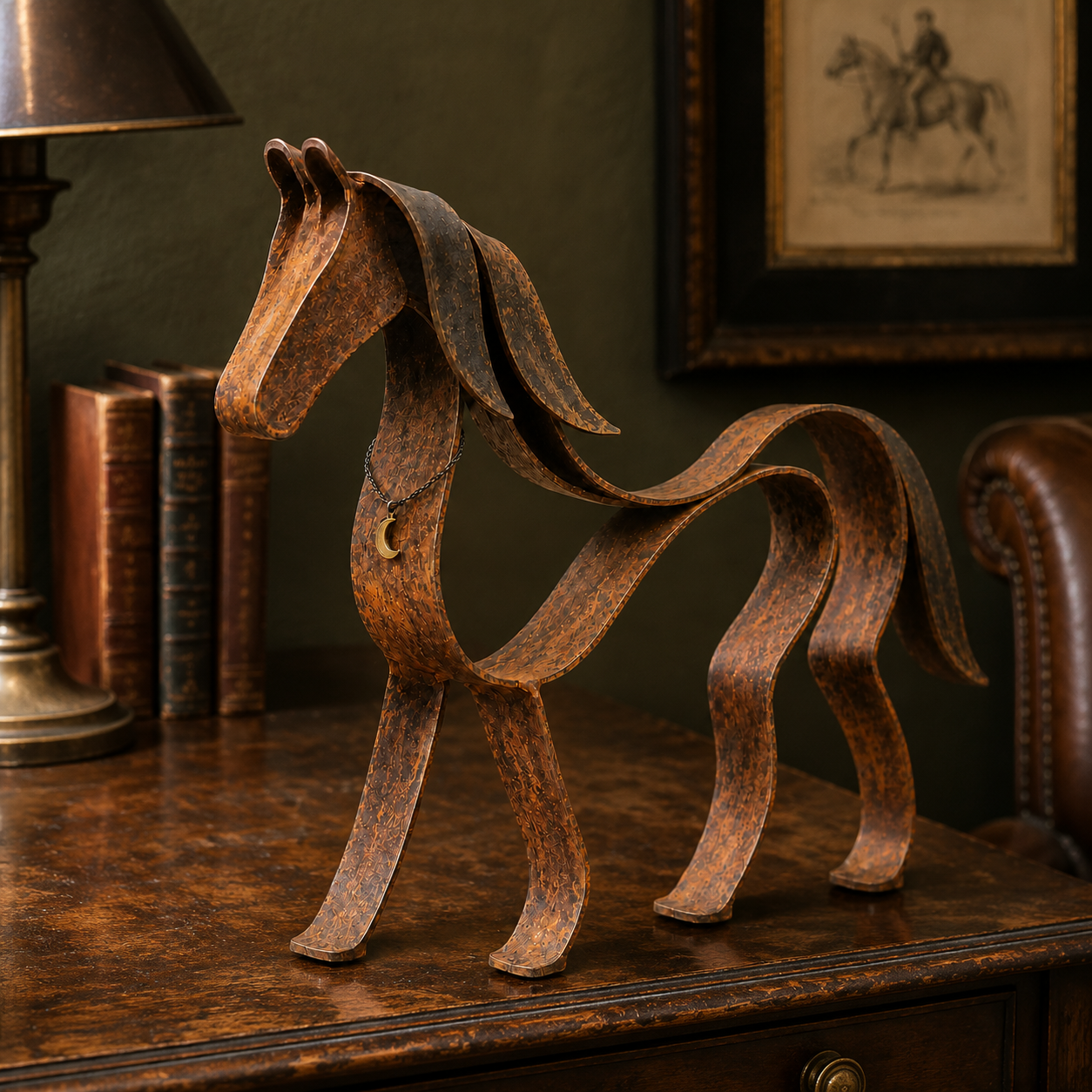 Vintage Sculptural Ribbon Metal Horse Decor