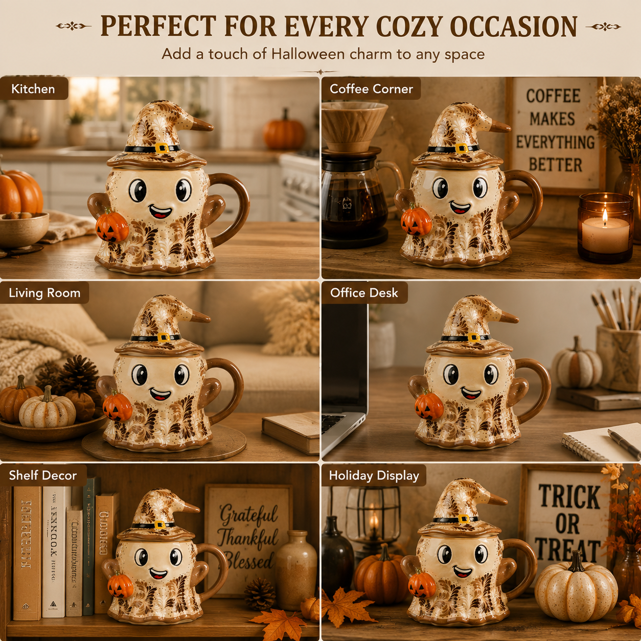 Vintage Halloween Ghost Witch Hat Ceramic Mug