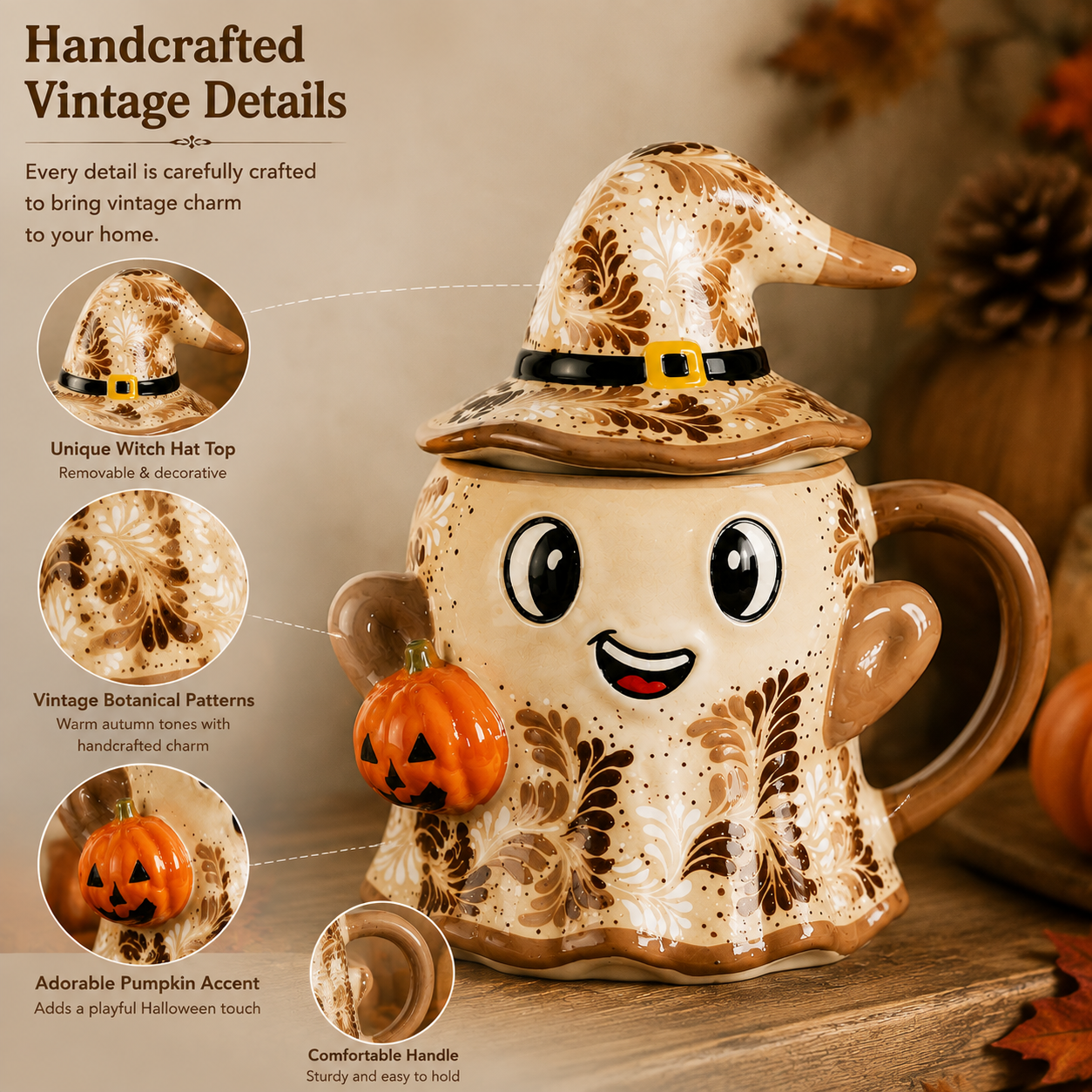 Vintage Halloween Ghost Witch Hat Ceramic Mug