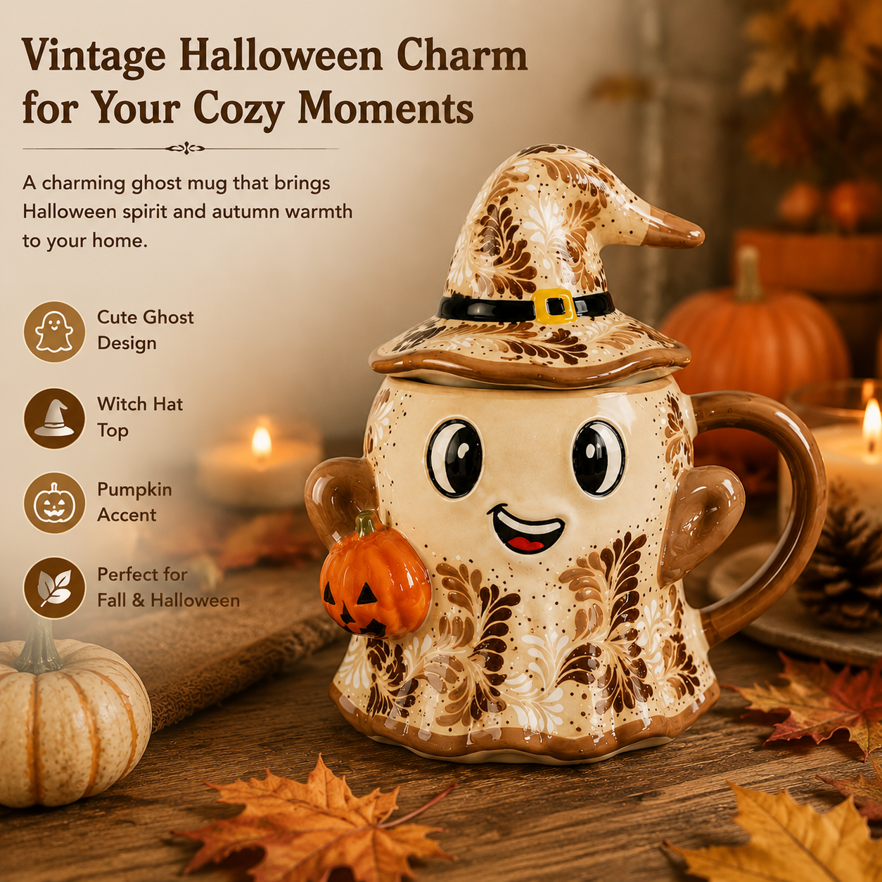 Vintage Halloween Ghost Witch Hat Ceramic Mug