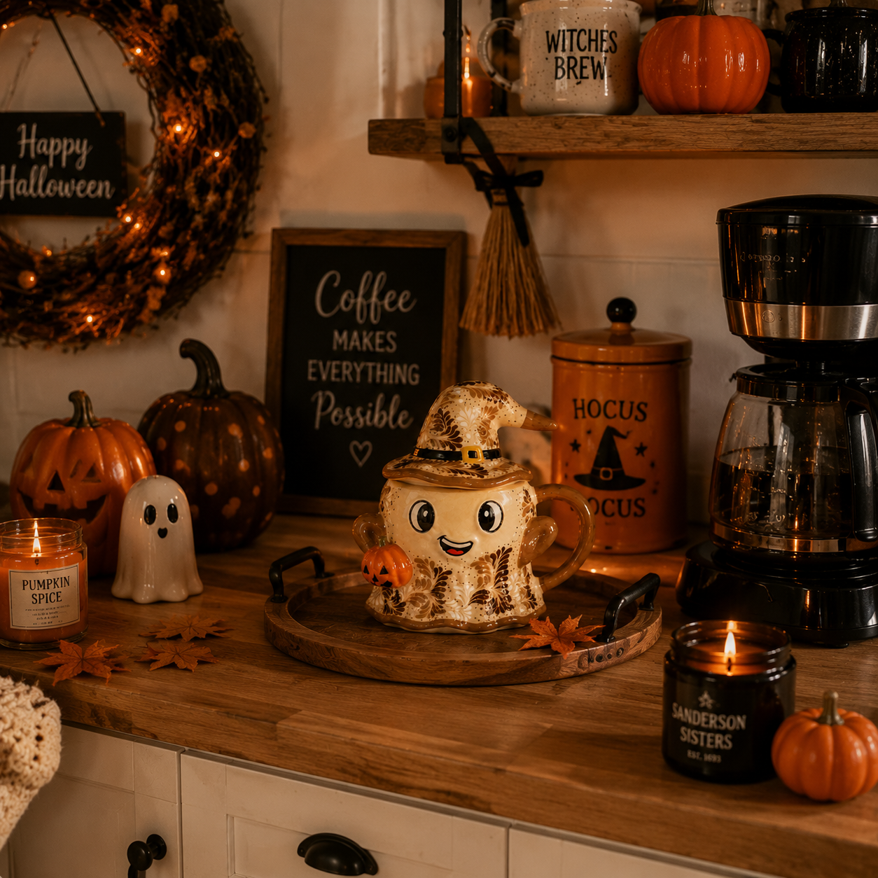 Vintage Halloween Ghost Witch Hat Ceramic Mug