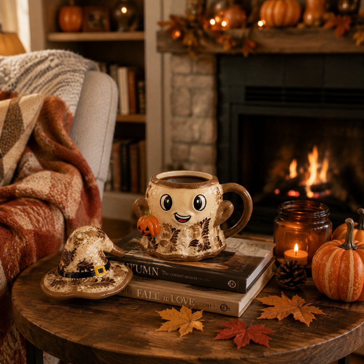 Vintage Halloween Ghost Witch Hat Ceramic Mug