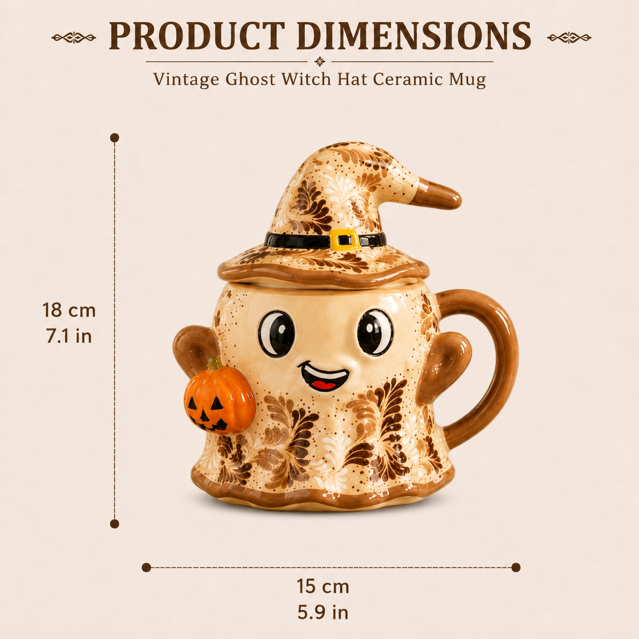 Vintage Halloween Ghost Witch Hat Ceramic Mug