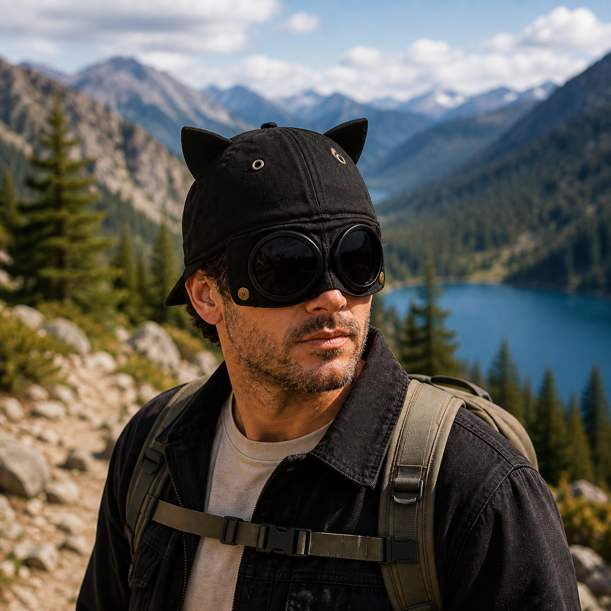 Convertible Cat Ear Baseball Cap with Built-In Goggles