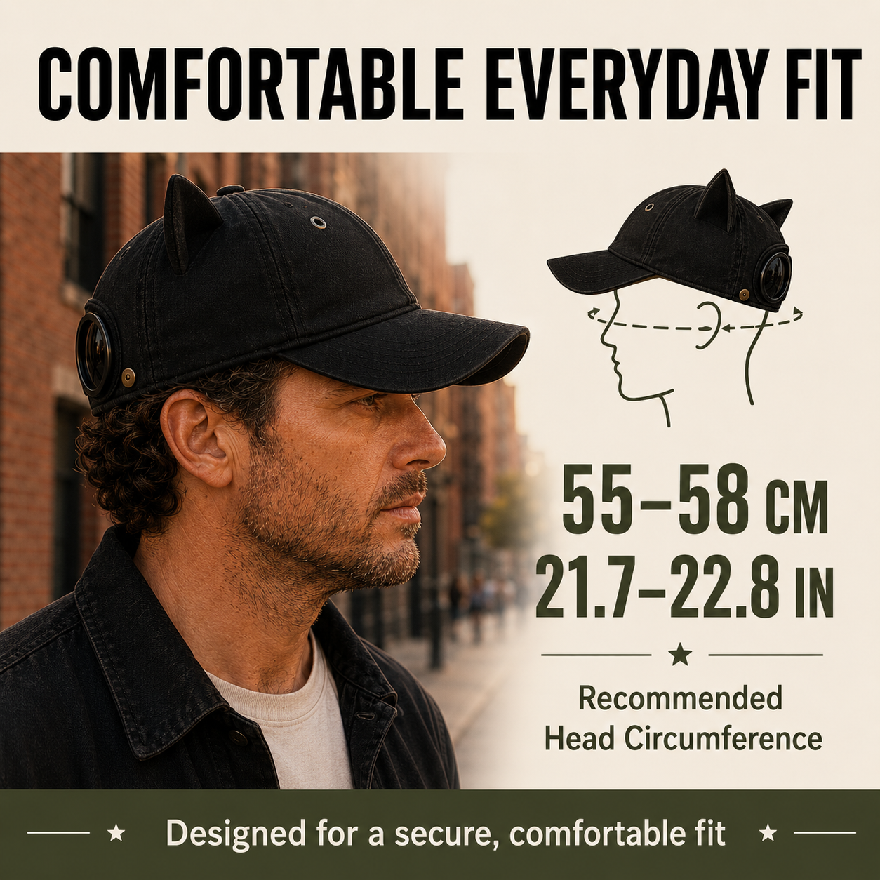 Convertible Cat Ear Baseball Cap with Built-In Goggles