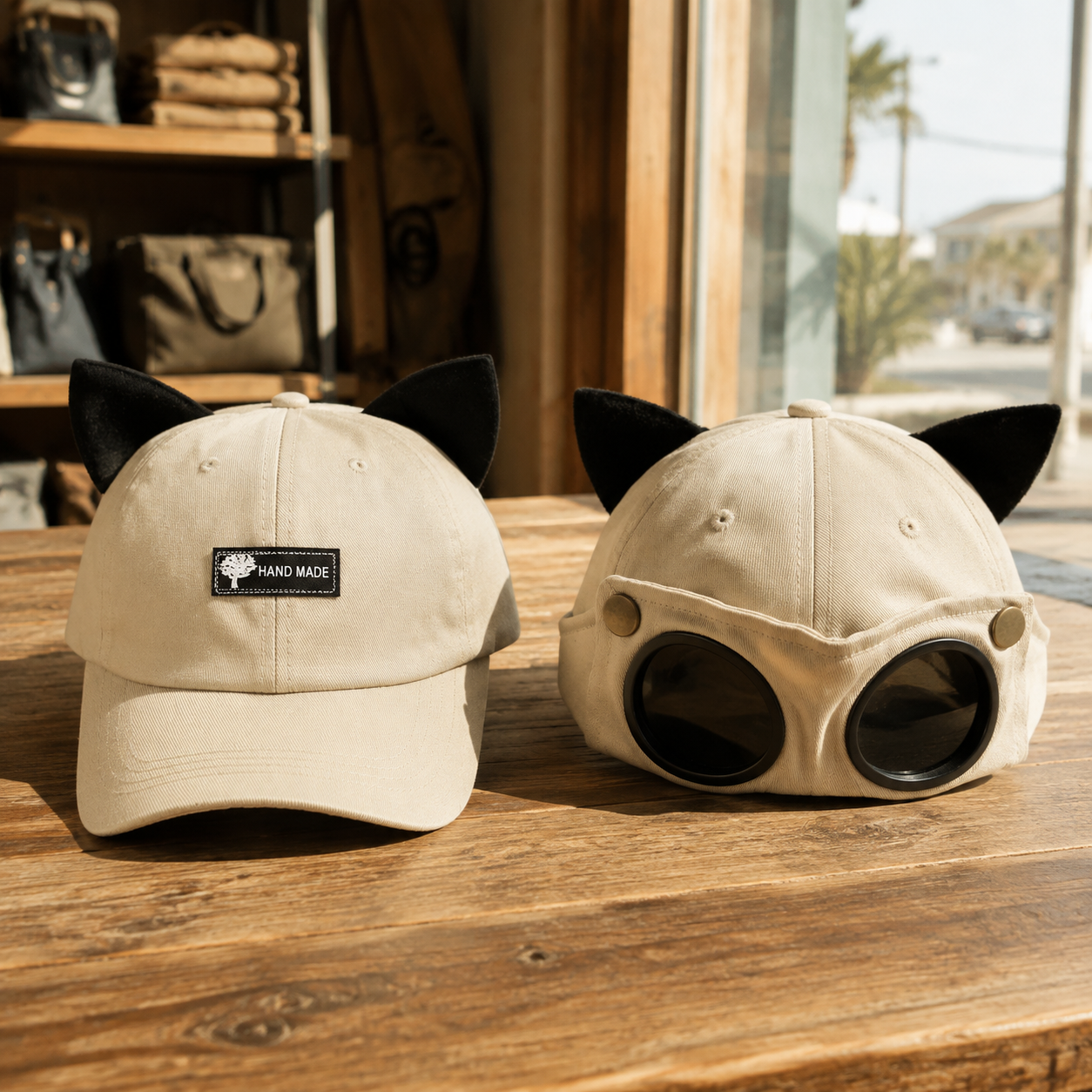 Convertible Cat Ear Baseball Cap with Built-In Goggles