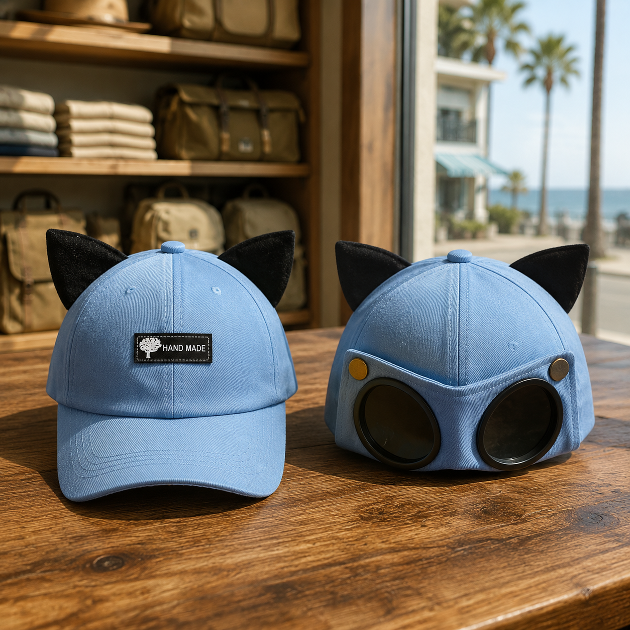 Convertible Cat Ear Baseball Cap with Built-In Goggles