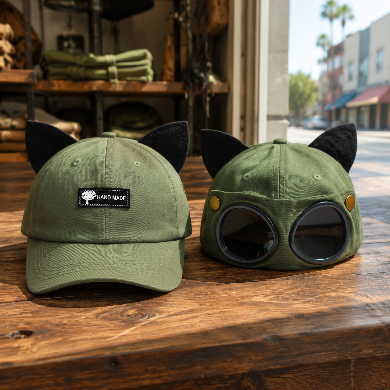Convertible Cat Ear Baseball Cap with Built-In Goggles