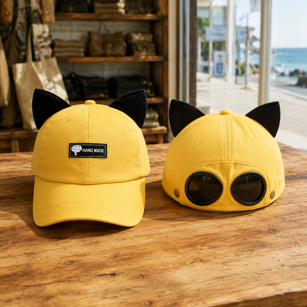 Convertible Cat Ear Baseball Cap with Built-In Goggles