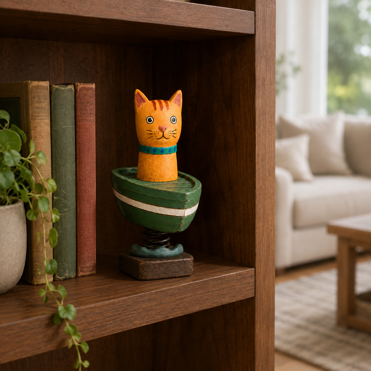 Whimsical Cat & Dog Boat Bobble Figurines