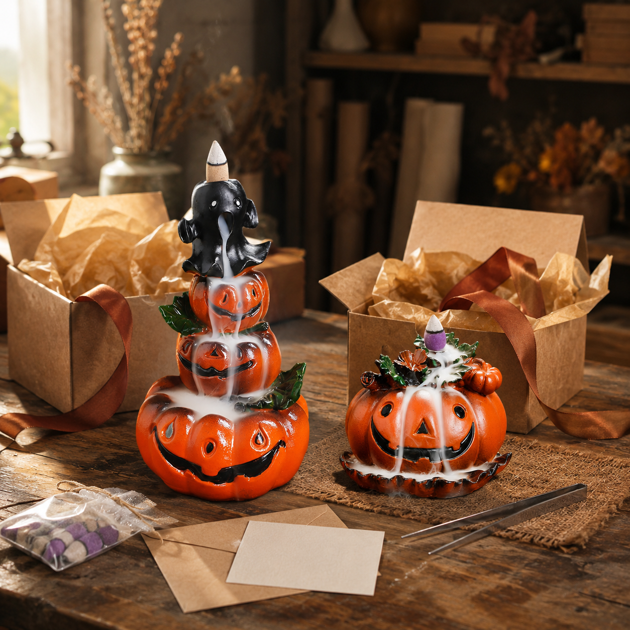 Halloween Pumpkin Ghost Backflow Incense Burner