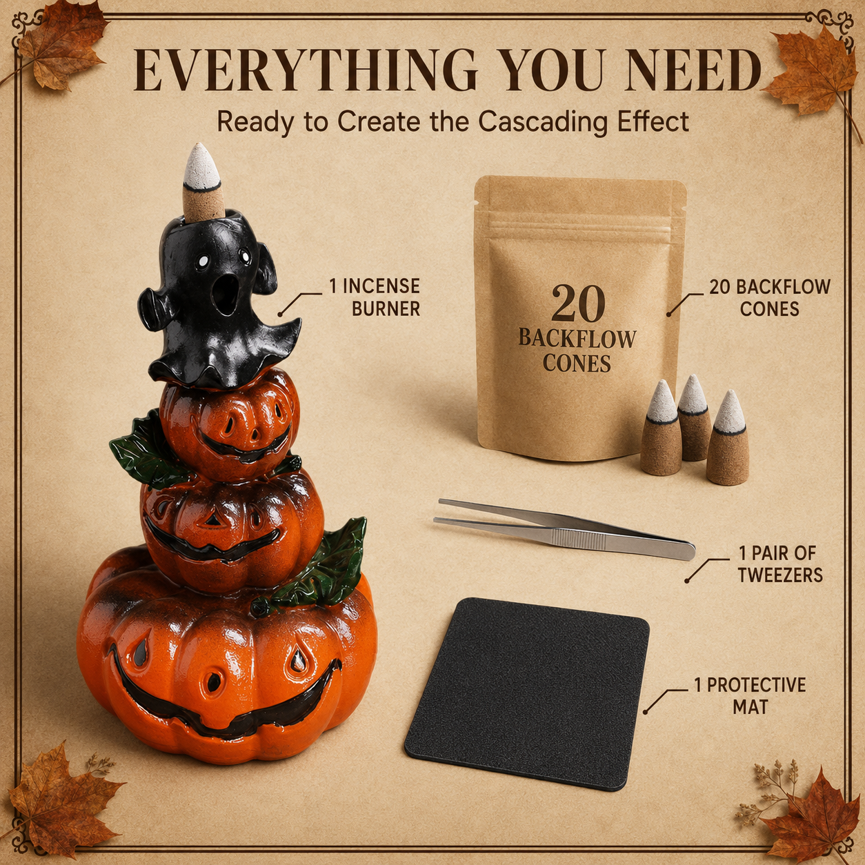 Halloween Pumpkin Ghost Backflow Incense Burner