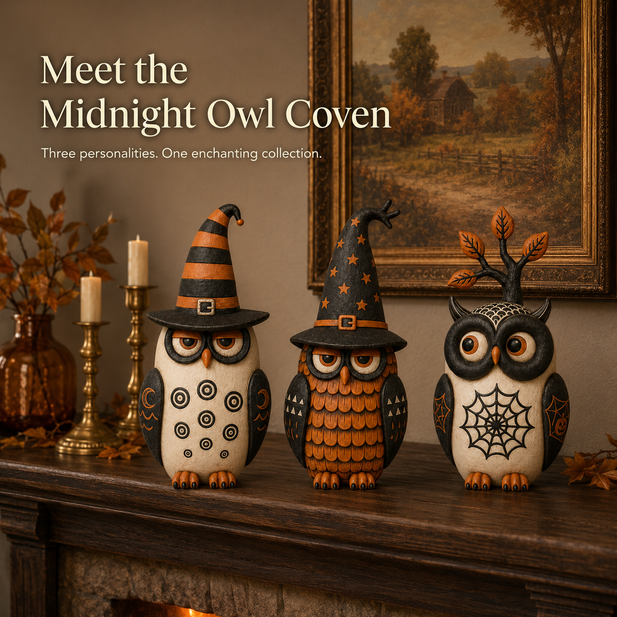Midnight Owl Coven Halloween Figurines