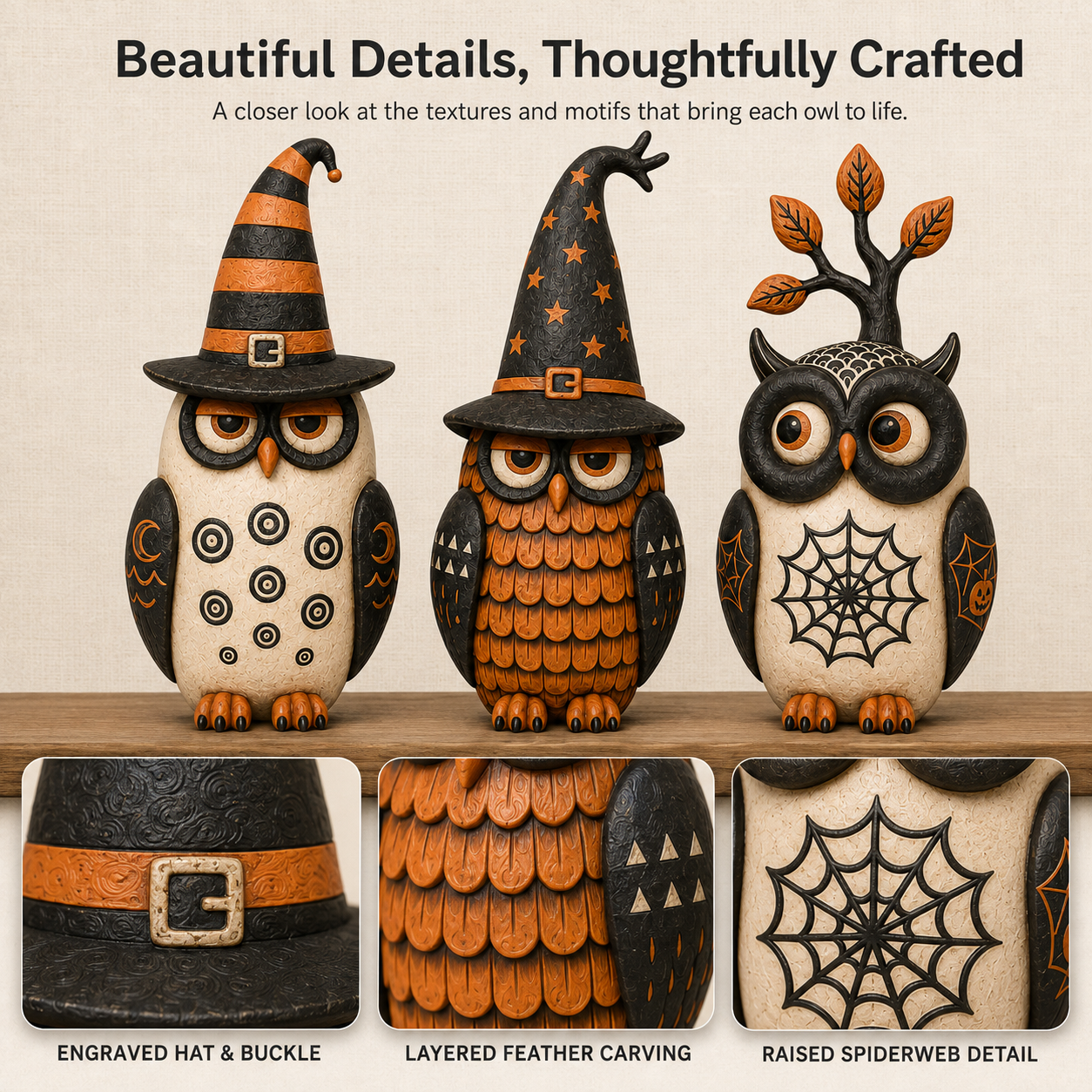 Midnight Owl Coven Halloween Figurines