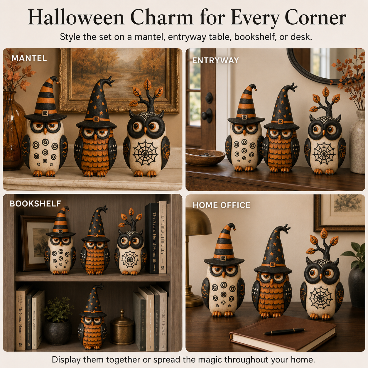 Midnight Owl Coven Halloween Figurines