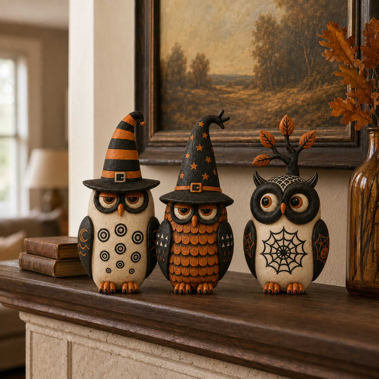 Midnight Owl Coven Halloween Figurines
