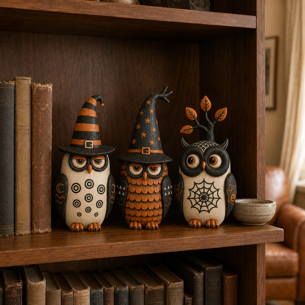 Midnight Owl Coven Halloween Figurines