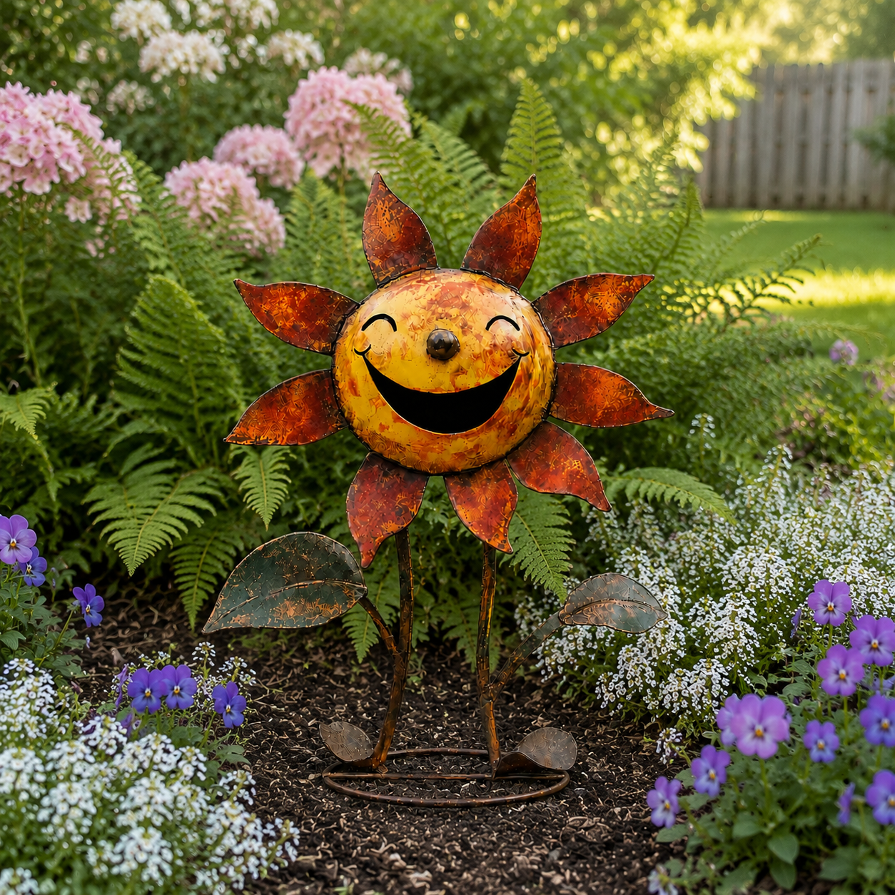 Vintage Smiling Sunflower Metal Figurine