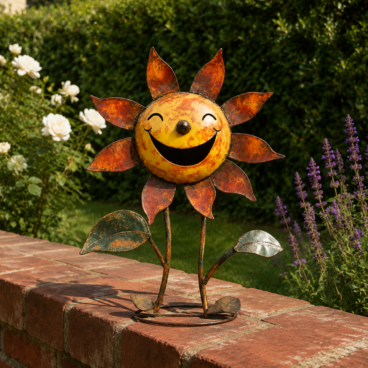 Vintage Smiling Sunflower Metal Figurine