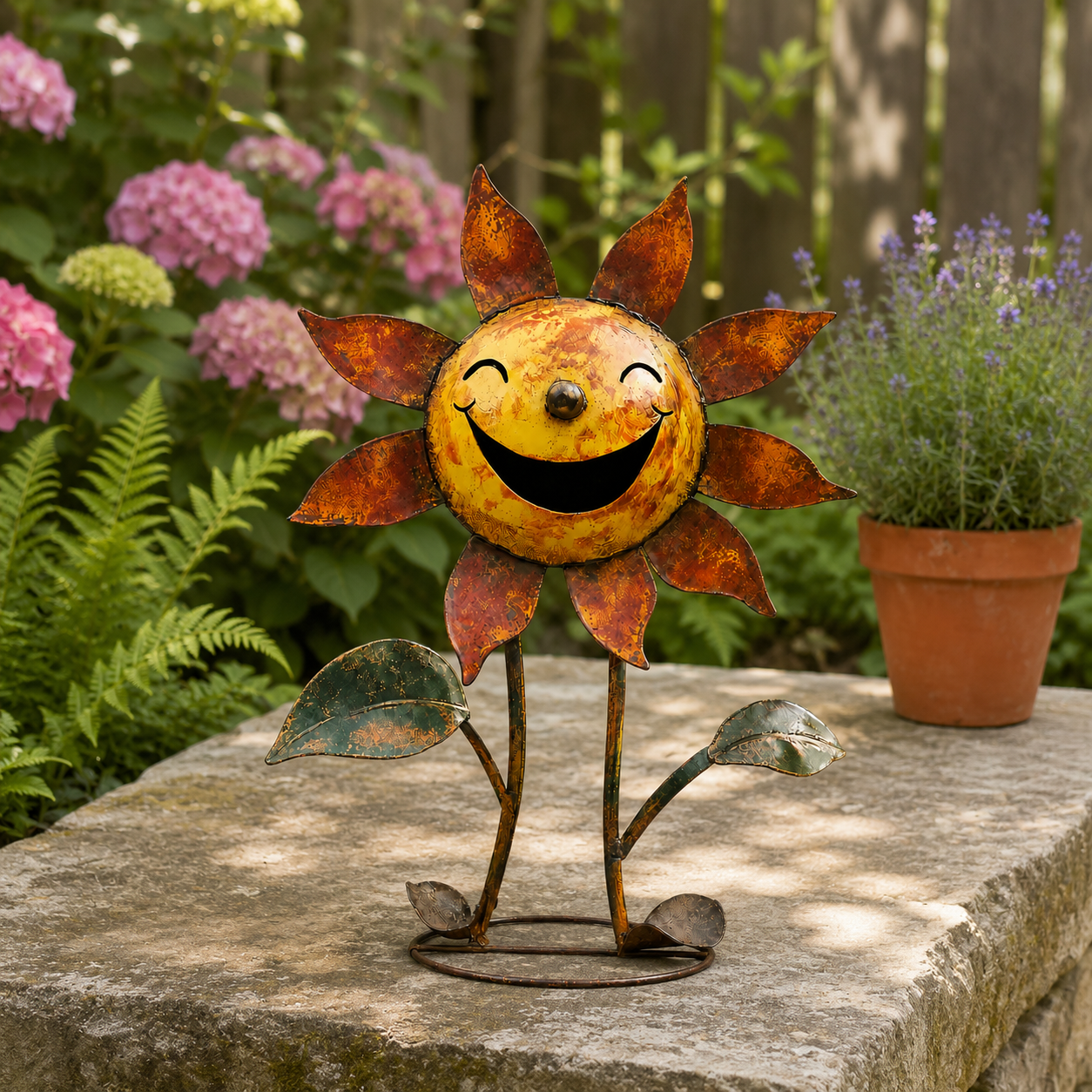 Vintage Smiling Sunflower Metal Figurine