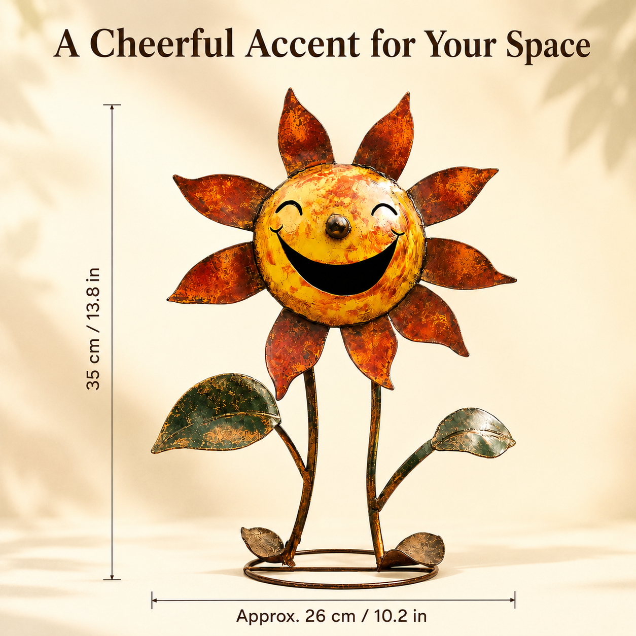 Vintage Smiling Sunflower Metal Figurine