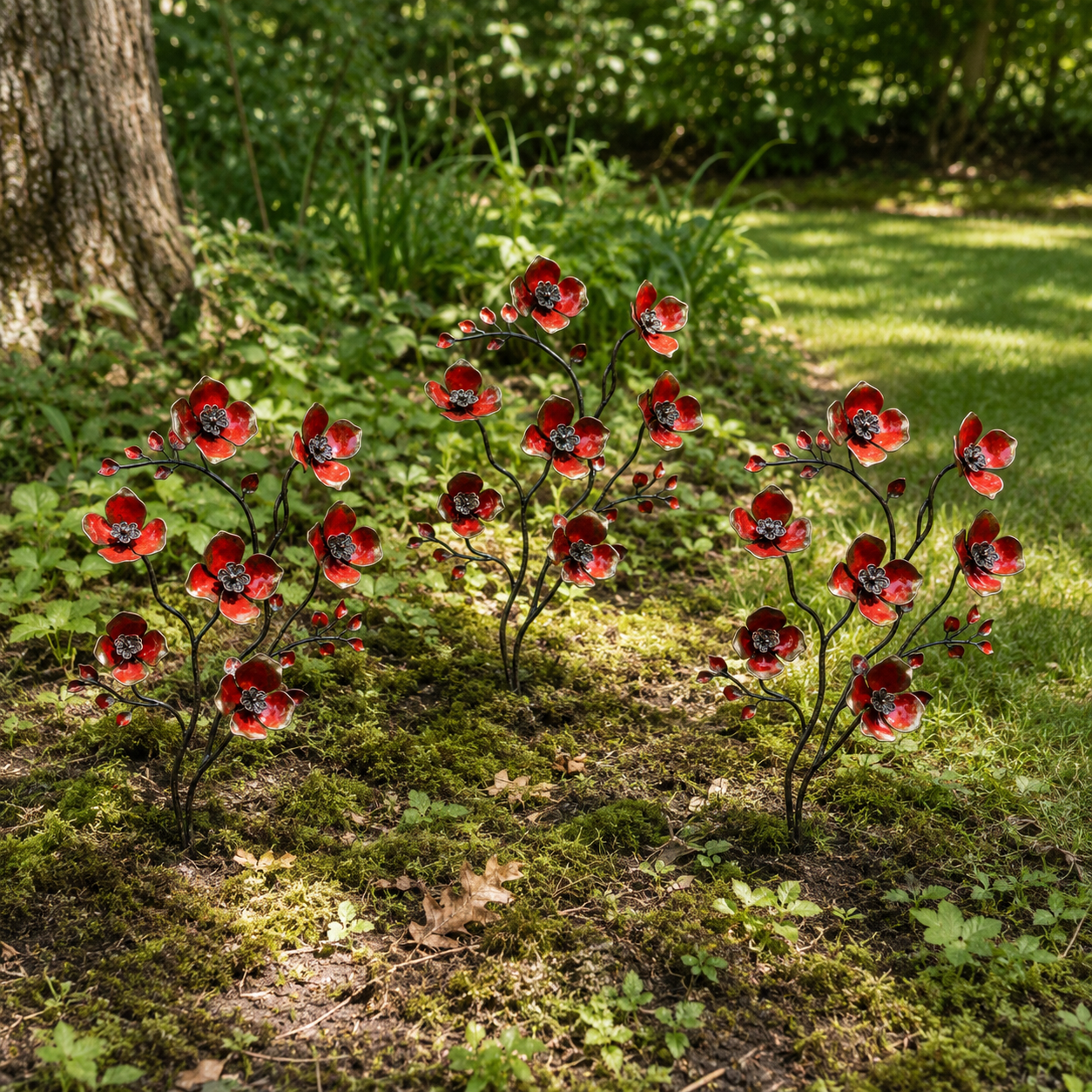 Vintage Red Metal Flower Garden Stake