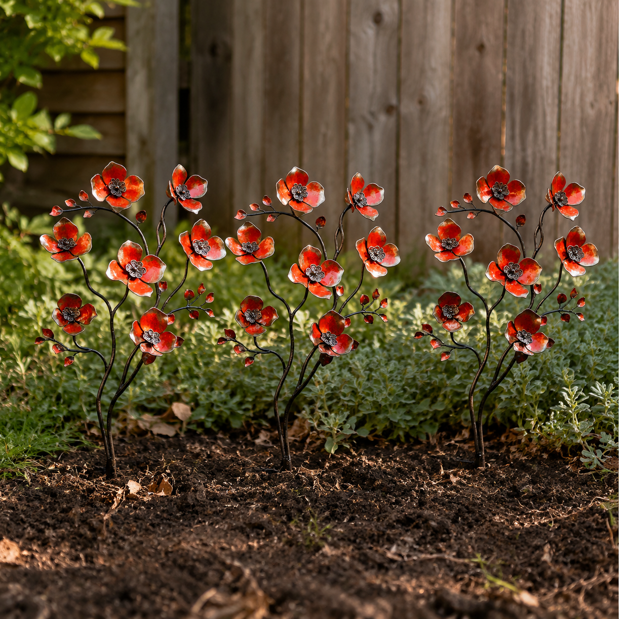 Vintage Red Metal Flower Garden Stake